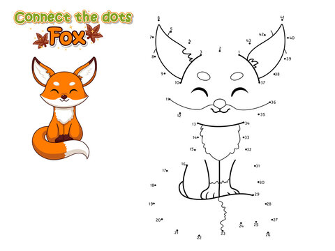 Connect The Dots and Draw Cute Cartoon Fox. Educational Game for Kids. Vector Illustration With Cartoon Animal Characters