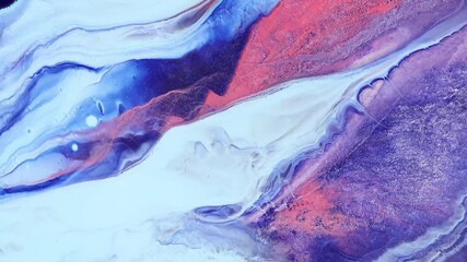 Fluid art drawing video, trendy acrylic texture with colorful waves. Liquid paint mixing backdrop with splash and swirl. Detailed background motion with coral, blue and navy blue overflowing colors. - Powered by Adobe