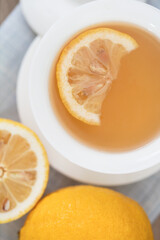 Close-up shot of lemon tea in a tureen