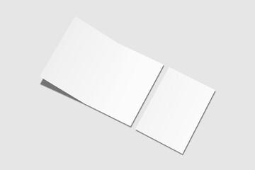 Realistic blank bifold brochure for mockup. Catalog illustration. 3D Render.