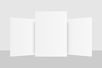 Realistic blank flyer brochure for mockup. Paper or poster illustration. 3D Render.