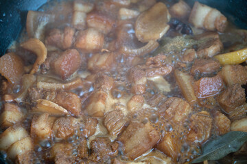 Tasty braised pork stewed in a pot