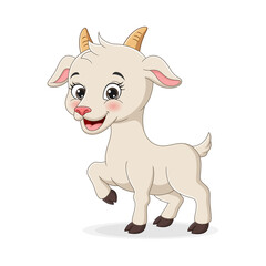 Cute baby goat cartoon on white background