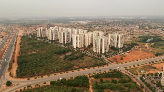 Travelling front, drone, Centrality of Zango, Luanda, Angola, Africa today