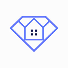 Simple monoline geometric shape of a diamond filled with a house symbol in the center. Clean, modern and eye-catching. Suitable for real estate companies, travel and hotel, retail, marketplace, etc.