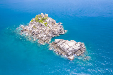 Shark Island Dive Site Koh Tao Thailand Ko Tao Thai Beach drone aerial uav landscape reveal island...