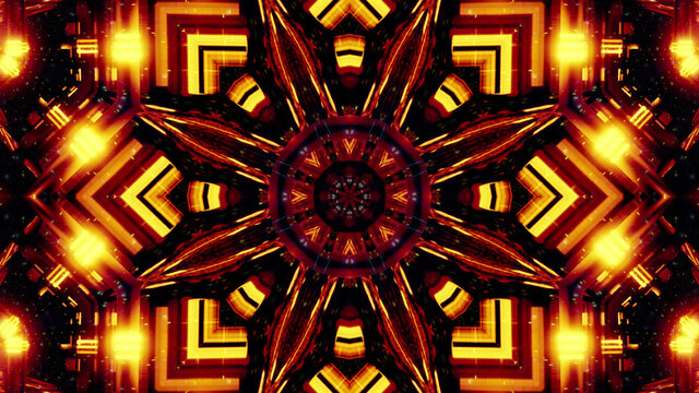 Vibrant 2D background with bright orange kaleidoscope patterns