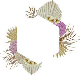 wedding frame with watercolor flowers and leaves 