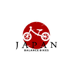 Fototapeta premium Japan Push Bike or Balance Bike with Two Wheeled without Pedals on a Red Sun Background Logo Design