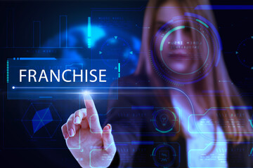 Business, Technology, Internet and network concept. Young businessman working on a virtual screen...