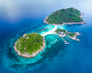 Koh NangYuan off of Koh Tao, Thailand birds eye view drone top down