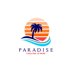 Obraz premium Tropical Paradise Logo Template Design Vector Illustration