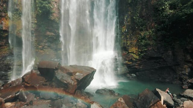 Nauyaca Waterfalls, A Majestic Cascading Fall In Dominical Province, Costa Rica - drone shot