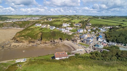 Little Haven, Pembrokeshire, Wales drone aerial landscape photo with copy space green and blue