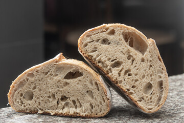 Sliced sourdough rustic artisan bread