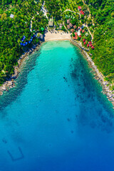 Koh Tao, Thailand Drone Aerial View Tropical Island Scuba Diving Resort with Copy Space