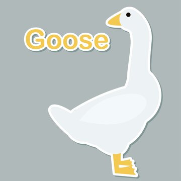 Cute goose sticker vector illustration for paper bookmark collection. Goose mascot character in modern style. Swan flash card, pop art chic patches, pins, badges, and stickers.