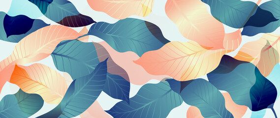 Abstract art tropical leaves background vector. Wallpaper design with watercolor art texture from palm leaves, Jungle leaves, monstera leaf, exotic botanical floral pattern. Design for banner, cover, 