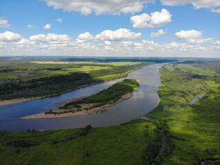 Fototapeta na wymiar Aerial view of an island on the Vyatka River (Slobodskoy District, Kirov Region, Russia)