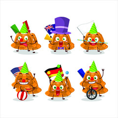 Cartoon character of orange pudding with cerry with various circus shows. Vector illustration