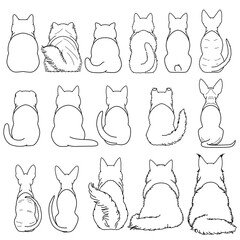 cats breed from behind line art bundle