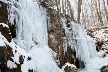 Winter ice formations in Blackledge Falls in Glastonbury, Connecticut.