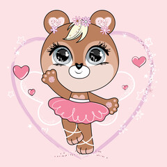 Cute little dancing bear with fairy wings. Trendy style, modern pastel colors. Vector.