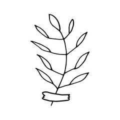 abstract leaves glued with tape icon. hand drawn doodle. vector, scandinavian, nordic, minimalism, monochrome. plant, herbarium, scrapbooking.