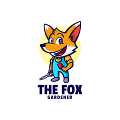 Vector Logo Illustration Fox Gardener Mascot Cartoon Style.