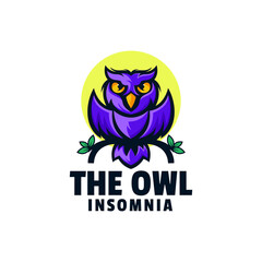 Vector Logo Illustration Insomnia Owl Simple Mascot Style.