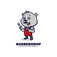 Vector Logo Illustration Barbershop Bear Mascot Cartoon Style.
