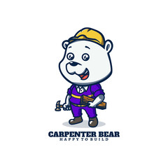 Naklejka premium Vector Logo Illustration Carpenter Bear Mascot Cartoon Style.