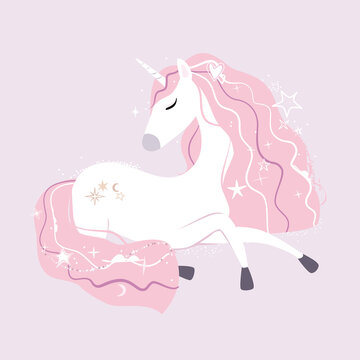 Cute little white unicorn. Pastel soft colors. Vector.