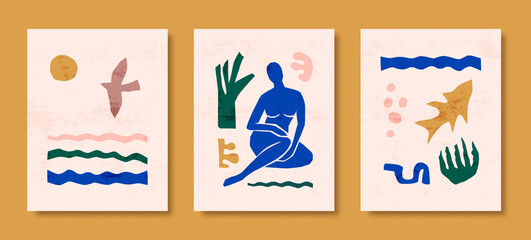 Matisse Abstract Art Sets the Female Figure and Organic Shapes in a trendy minimal style. Vector collage of female body
