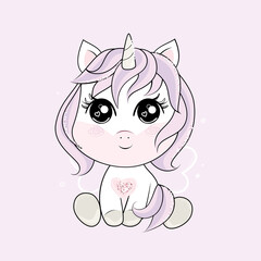 Vector cartoon unicorn with pink hair.