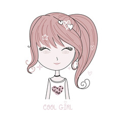 Cute stylish little girl. Vector illustration on white background.