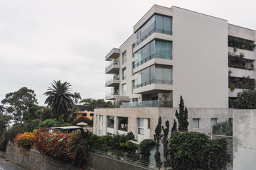 luxurious apartments building surrounded by trees and plants in Chorrillos Lima Peru
