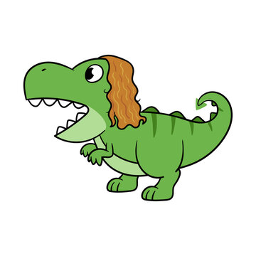 Cartoon Tyrannosaurus RexWith Long Hair Vector Illustration