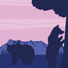 silhouette bears tree