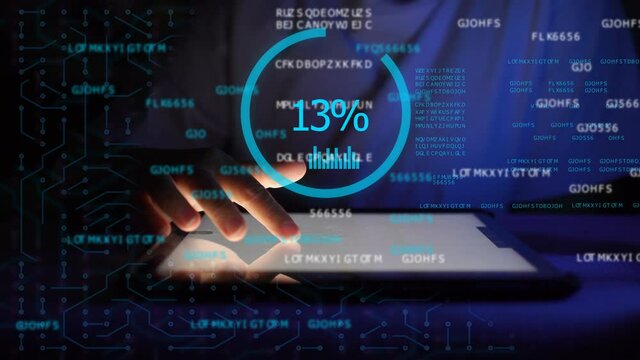 woman downloading files on cloud. Transferring information or data to a cloud network server.