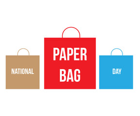 national paper bag day lettering with three different colors paper bag over white background