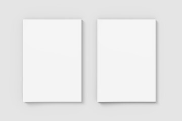 two blank a4 size paper mockup on a grey background, blank paper mockup