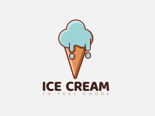 Cone Ice Cream Logo Design, Fresh Ice Cream Cone Isolated On White Background, Modern vector
