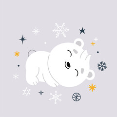 Background with cute little bear. Soft pastel colors. Vector.