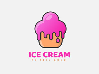 Ice Cream Logo Design Concept For Cup Ice Cream, Minimal Ice Cream Logo, Simple Flat Design Ice Cream Logo