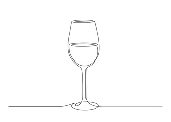 Continuous one line drawing of Wine glass. Editable stroke Vector illustration