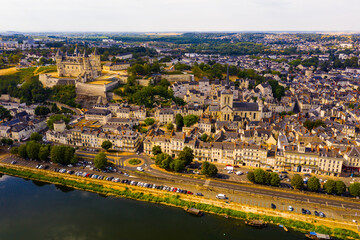Fly over the picturesque town of Saumur and medieval castle Saumur. France