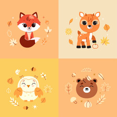 Woodland animals set.