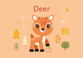 Adorable little deer. Vector illustration in flat style.