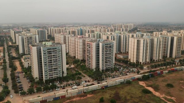 Travelling front, drone, Centrality of Zango, Luanda, Angola, Africa,